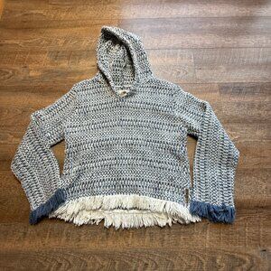 Earth Ragz Baja Women's Sweater Blue White Sz Medium Hooded Fringe